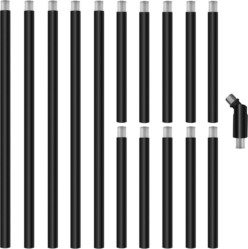 MAYOMAJO M10 Threaded Extension Poles, 5 PCS 12-inch & 10 PCS 6-inch Lighting Fixture Downrods Stems & 180 Degrees Sloped Ceiling Adapter Kits for Pendant Light, Island Lighting, Chandeliers (Black) - Image 1